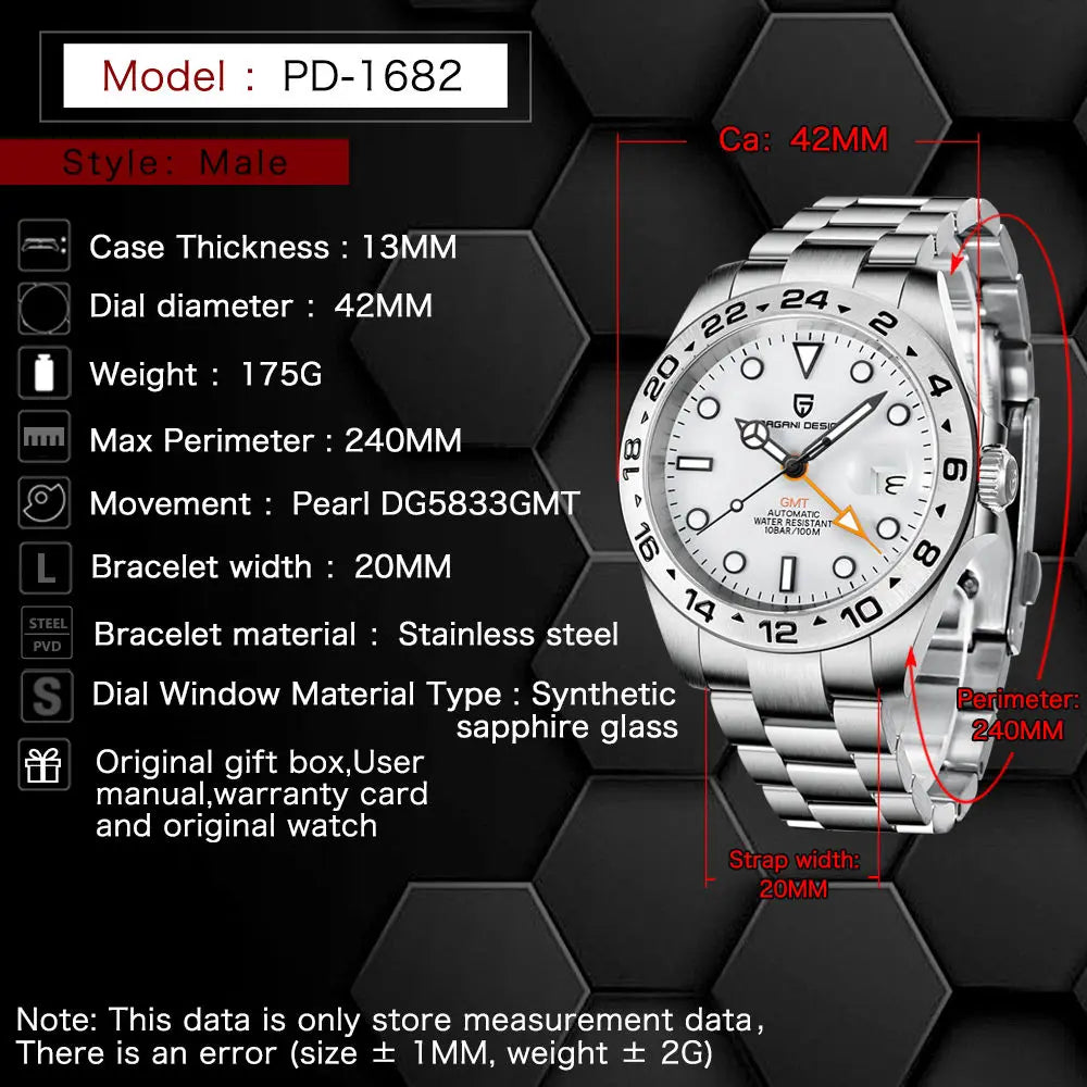 Pagani Design 2025 new 42MM fashionable men's automatic mechanical watch luxury sapphire stainless steel waterproof 10Bar lumino