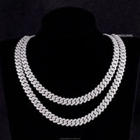 Hip Hop Jewelry 2rows 8mm 10mm 12mm 13mm 14mm 15mm VVS Moissanite Diamond Cuban Link Chain 925 Silver Moissanite Necklace