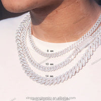 Hip Hop Jewelry 2rows 8mm 10mm 12mm 13mm 14mm 15mm VVS Moissanite Diamond Cuban Link Chain 925 Silver Moissanite Necklace