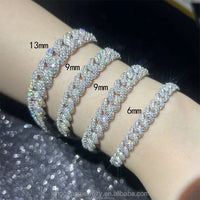 XG Moissanite Curved Cuban Chains Real 925 Silver Plated Gold Iced Out Vvs Moissante Curb Chains Necklaces for Men