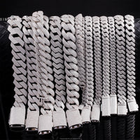 Hip Hop Jewelry 2rows 8mm 10mm 12mm 13mm 14mm 15mm VVS Moissanite Diamond Cuban Link Chain 925 Silver Moissanite Necklace
