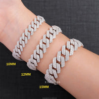 Hip Hop Jewelry 2rows 8mm 10mm 12mm 13mm 14mm 15mm VVS Moissanite Diamond Cuban Link Chain 925 Silver Moissanite Necklace