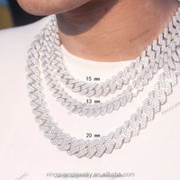 Hip Hop Jewelry 2rows 8mm 10mm 12mm 13mm 14mm 15mm VVS Moissanite Diamond Cuban Link Chain 925 Silver Moissanite Necklace