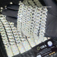 Hip Hop Jewelry 2rows 8mm 10mm 12mm 13mm 14mm 15mm VVS Moissanite Diamond Cuban Link Chain 925 Silver Moissanite Necklace