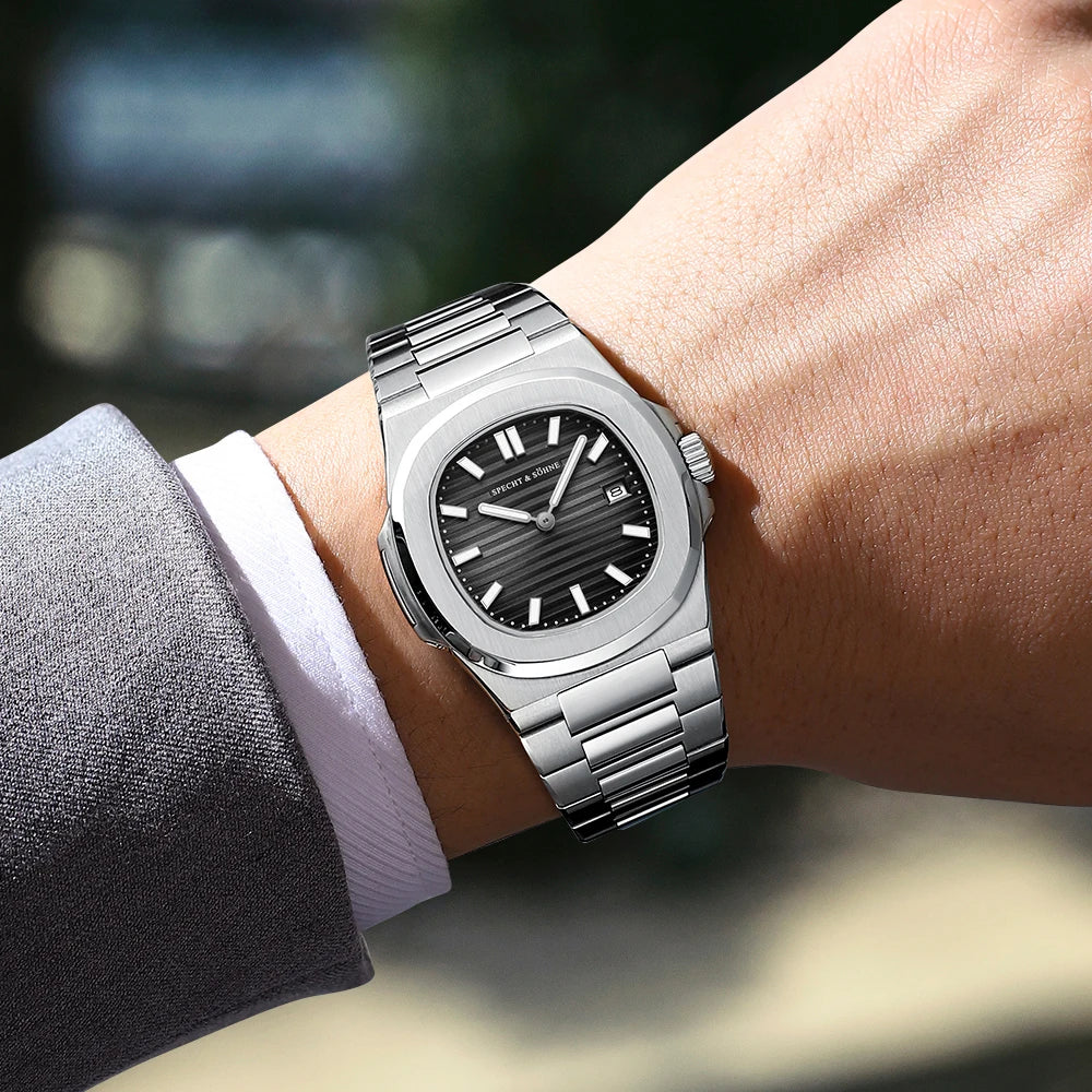 Specht & Söhne Classic 5711 Ultra Thin Men's Watch Green Sapphire Crystal 50M Water Resistant Stainless Steel Quartz Wristwatch