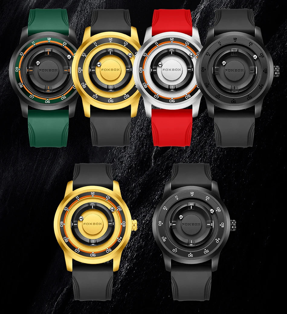 FOXBOX Watch Personalized Fashion Floating Magnetic Pointer Free Ball Bearing Creative Simple Waterproof Quartz Watch for Men