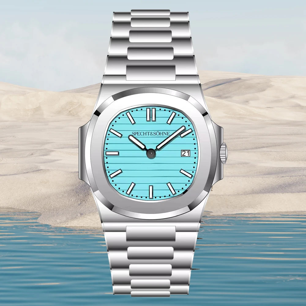 Specht & Söhne Classic 5711 Ultra Thin Men's Watch Green Sapphire Crystal 50M Water Resistant Stainless Steel Quartz Wristwatch