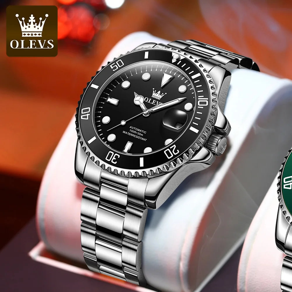 OLEVS 6650 Men Watch Classic Original Automatic Mechanical Watch For Man Zircon Scale Waterproof Luminous Stainless Steel Reloj