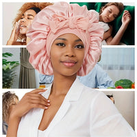 Bonnets With Tie Band (Pink+Black), Sleeping Cap For Women, Soft Hair Care Night Sleep Hats, Multi-Use Hair Bonnets F
