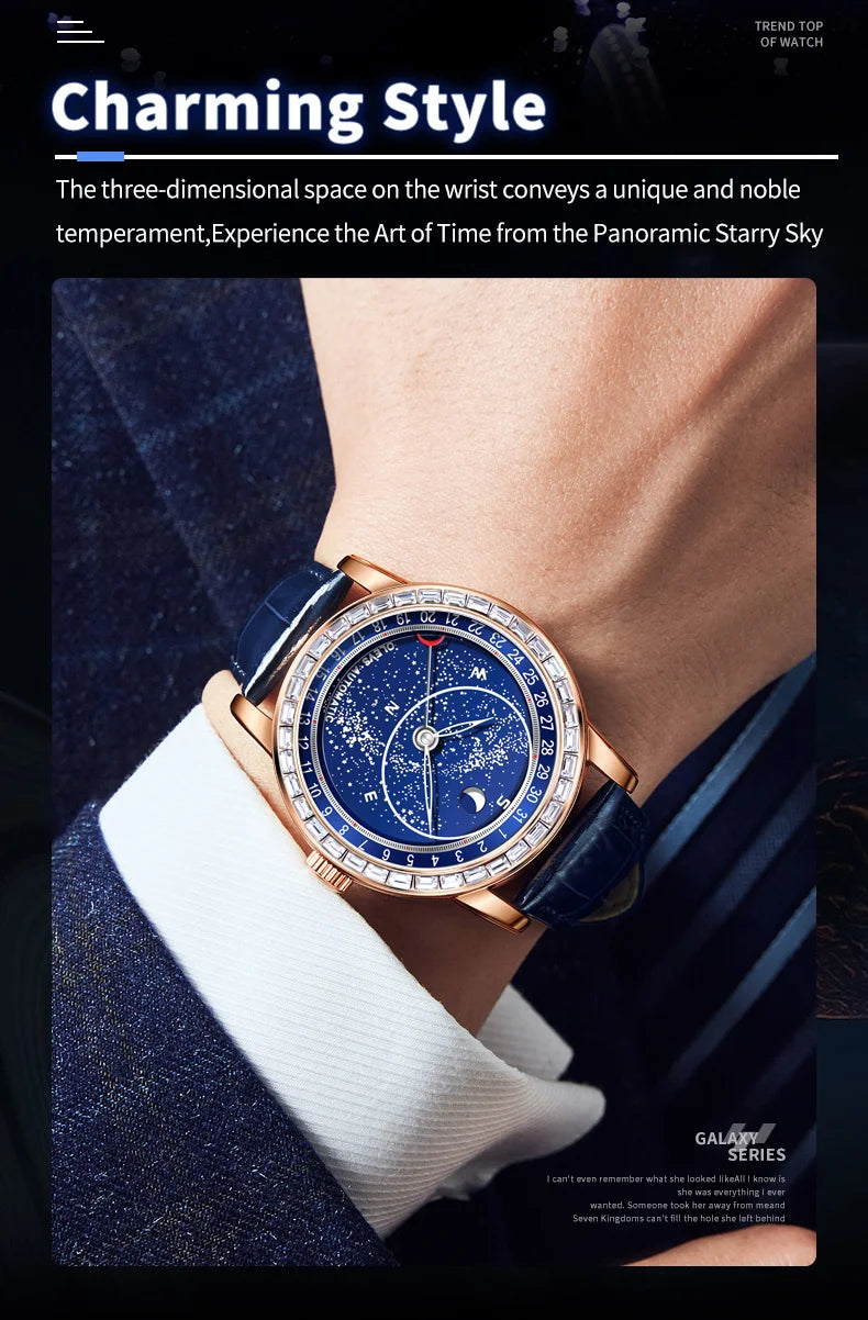 OLEVS 9923 Men's Casual Fashion Luxury Mechanical Watch Leather Strap Luminous High Quality Stainless Steel round Case Wristwatch