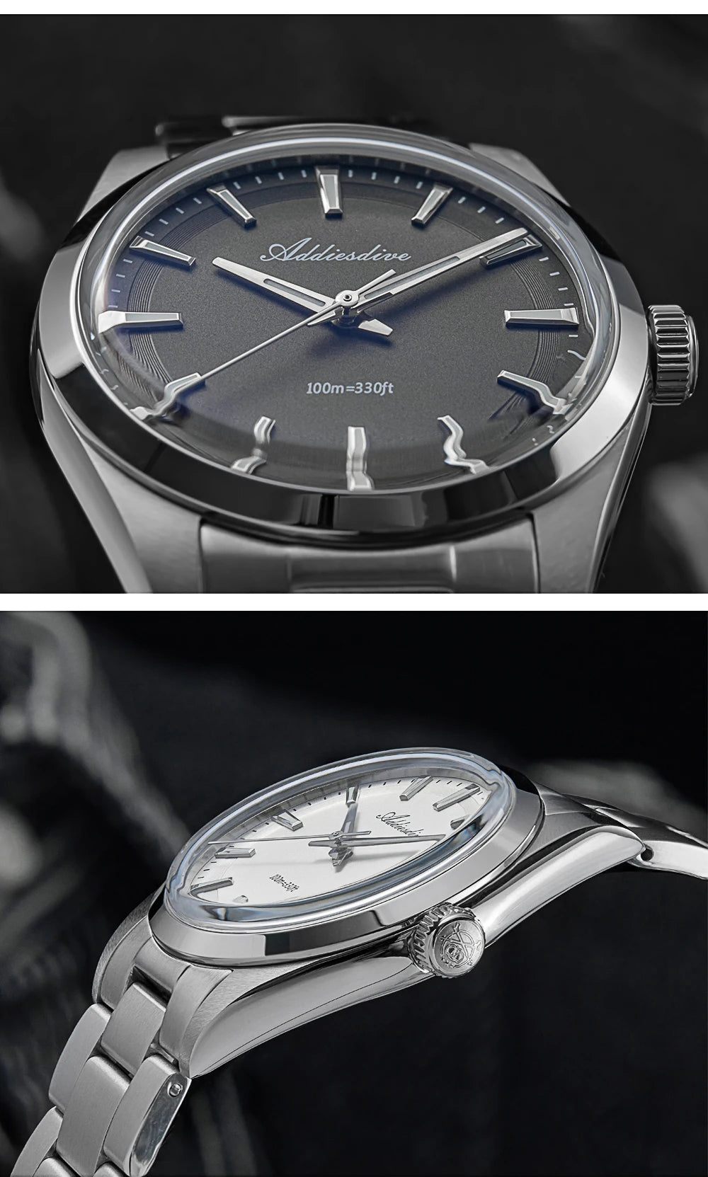 ADDIESDIVE Men's Dress Watch 36mm 10Bar Waterproof Stainless Steel BGW9 Super Luminous Quartz Movement with Bubble Mirror Glass