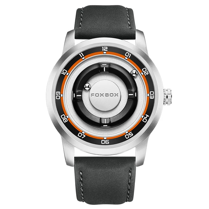 FOXBOX Watch Personalized Fashion Floating Magnetic Pointer Free Ball Bearing Creative Simple Waterproof Quartz Watch for Men