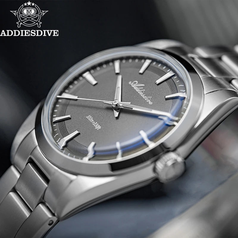 ADDIESDIVE Men's Dress Watch 36mm 10Bar Waterproof Stainless Steel BGW9 Super Luminous Quartz Movement with Bubble Mirror Glass