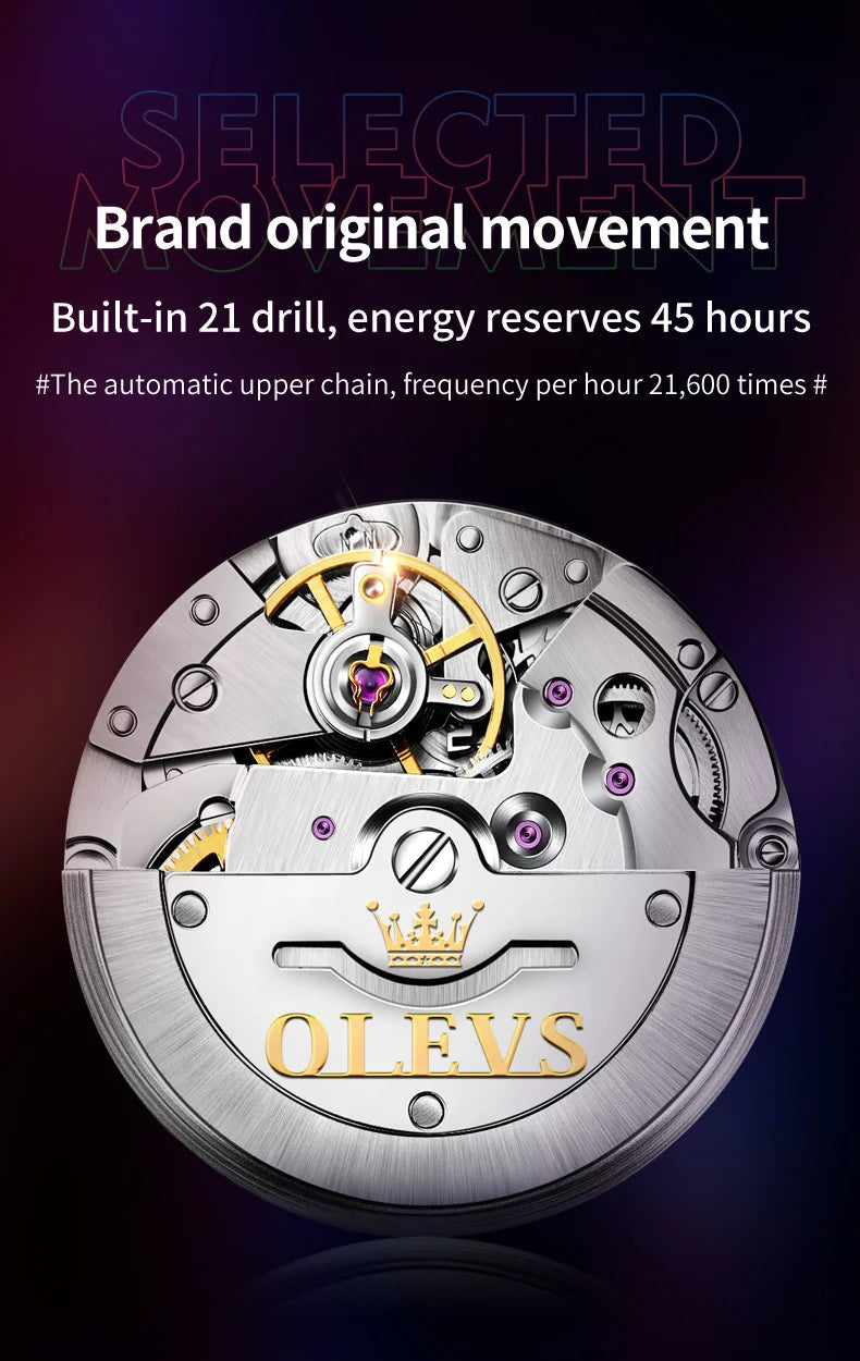 OLEVS 6650 Men Watch Classic Original Automatic Mechanical Watch For Man Zircon Scale Waterproof Luminous Stainless Steel Reloj
