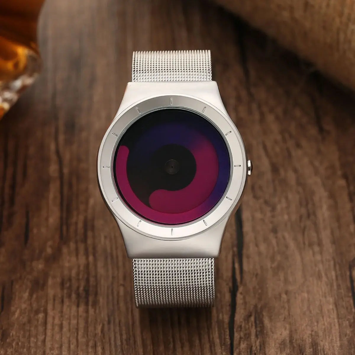 Men's Circular Quartz Wristwatch Water Resistant Stainless Steel Band No Pointer Fashion & Casual Dial Hardlex 3ATM