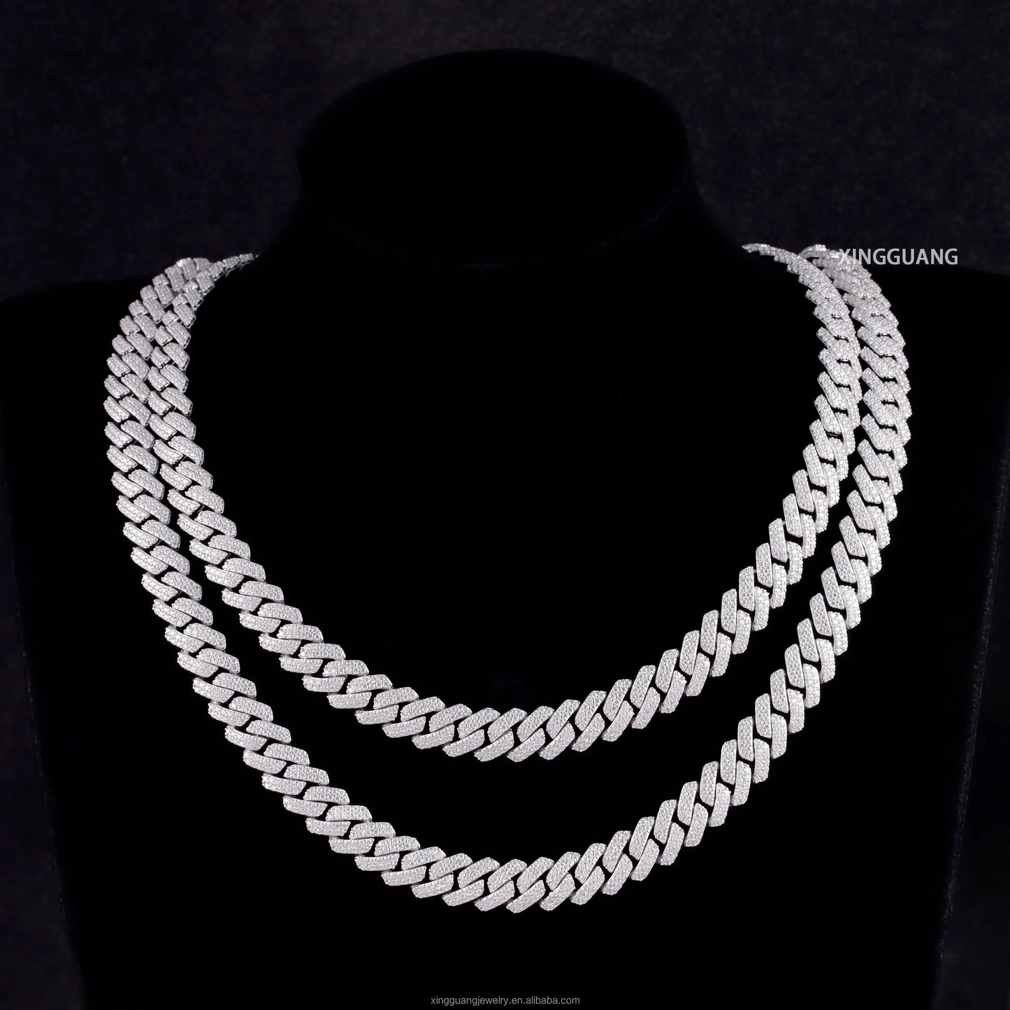 Hip Hop Jewelry 2rows 8mm 10mm 12mm 13mm 14mm 15mm VVS Moissanite Diamond Cuban Link Chain 925 Silver Moissanite Necklace