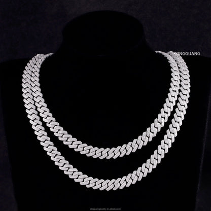 Hip Hop Jewelry 2rows 8mm 10mm 12mm 13mm 14mm 15mm VVS Moissanite Diamond Cuban Link Chain 925 Silver Moissanite Necklace