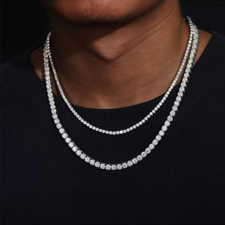 Fashion Hip Hop Jewelry 2MM 3MM 4MM 5MM Width Gold Plated Bling VVS Round Moissanite Tennis Chain