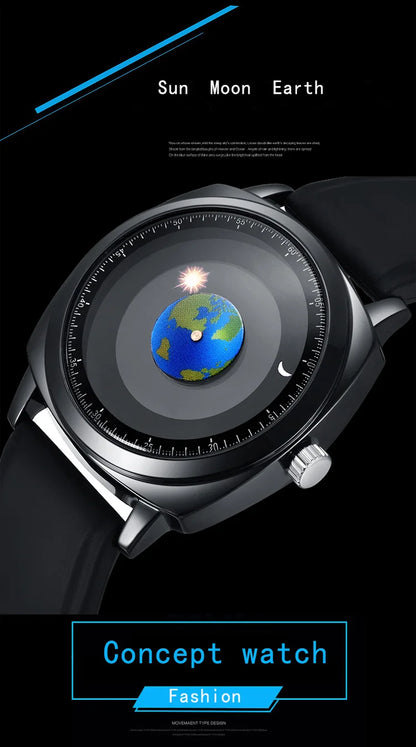 ADDIES Fashion Personality Creative Rotation Earth Watch Silicone Leather Quartz Sport Watches