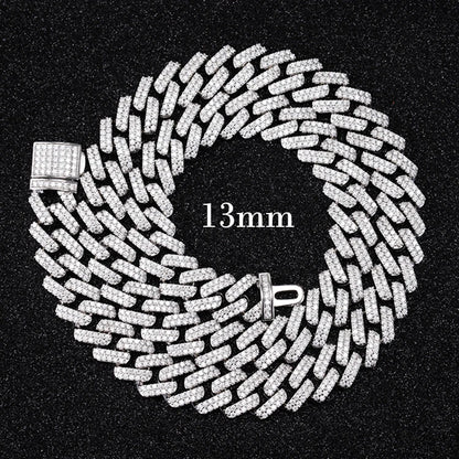 Hip Hop Jewelry 2rows 8mm 10mm 12mm 13mm 14mm 15mm VVS Moissanite Diamond Cuban Link Chain 925 Silver Moissanite Necklace