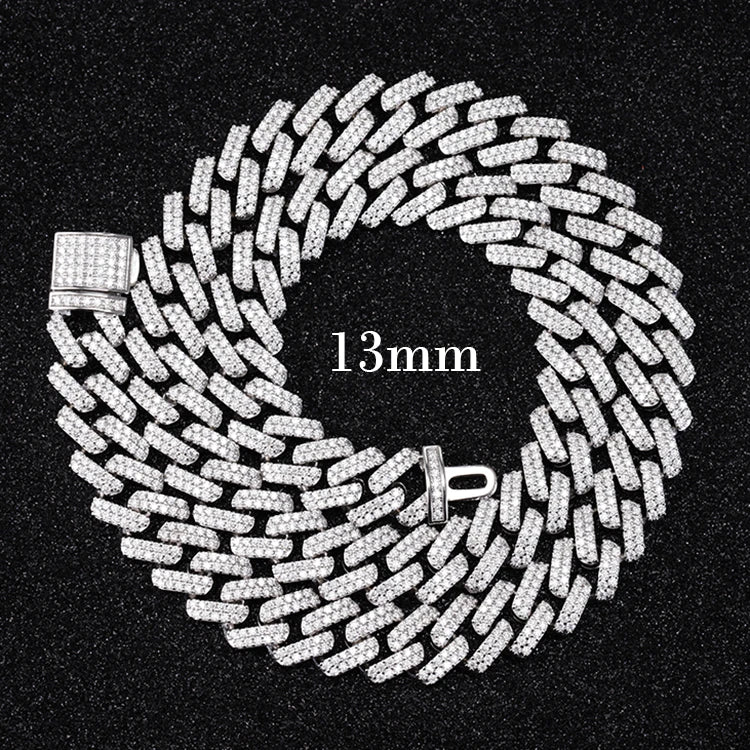 Hip Hop Jewelry 2rows 8mm 10mm 12mm 13mm 14mm 15mm VVS Moissanite Diamond Cuban Link Chain 925 Silver Moissanite Necklace