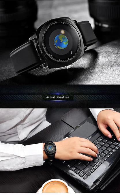 ADDIES Fashion Personality Creative Rotation Earth Watch Silicone Leather Quartz Sport Watches
