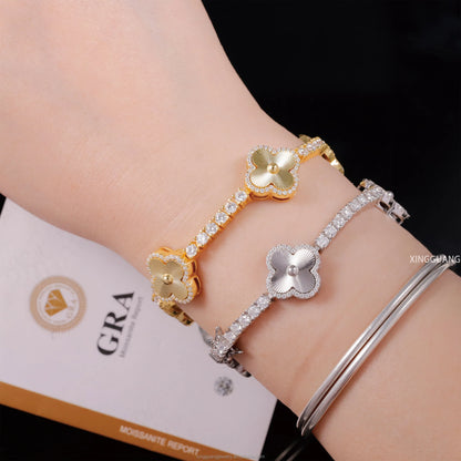 GRA Certificate Hip Hop Style 925 Sterling Silver 3mm VVS1Moissanite Diamond Clover Bracelet Tennis Chain for Men Jewelry