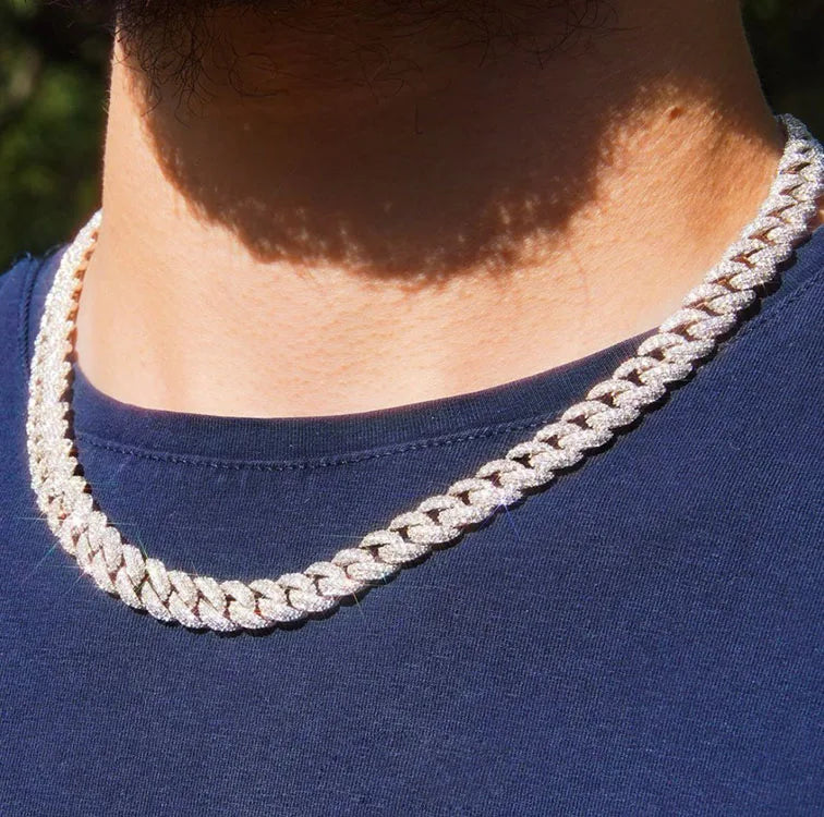 XG Moissanite Curved Cuban Chains Real 925 Silver Plated Gold Iced Out Vvs Moissante Curb Chains Necklaces for Men