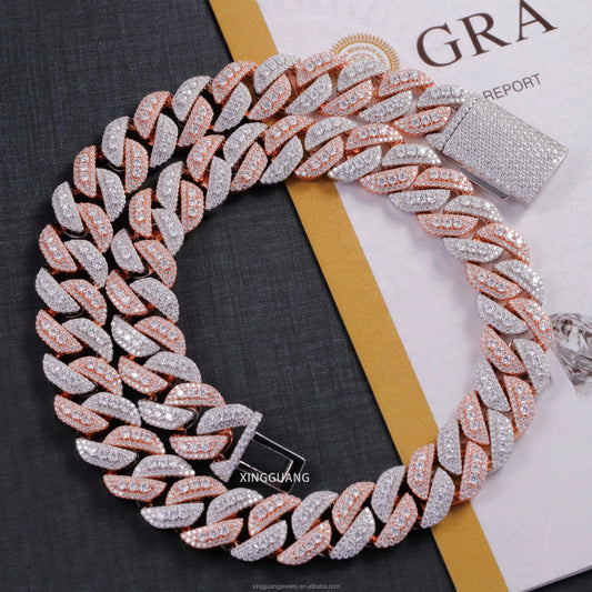 15-20mm Wide VVS Moissanite Diamond Necklace Bracelet 925 Solid Silver Gold Moissanite Cuban Link Chain with GRA Certificate