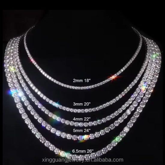 Fashion Hip Hop Jewelry 2MM 3MM 4MM 5MM Width Gold Plated Bling VVS Round Moissanite Tennis Chain