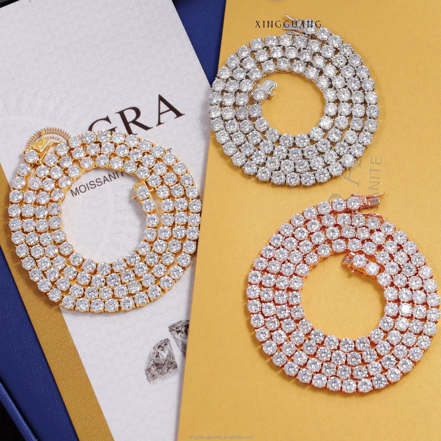 Fashion Hip Hop Jewelry 2MM 3MM 4MM 5MM Width Gold Plated Bling VVS Round Moissanite Tennis Chain