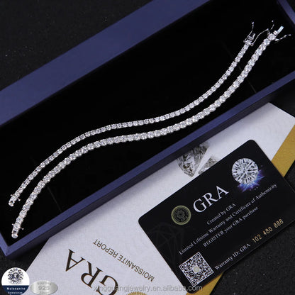 Moissanite Tennis Diamond Chain 3mm 4mm 925 Silver Gold Plated Fine Jewelry Bracelet VVS Moissanite Tennis Chain for Men Women