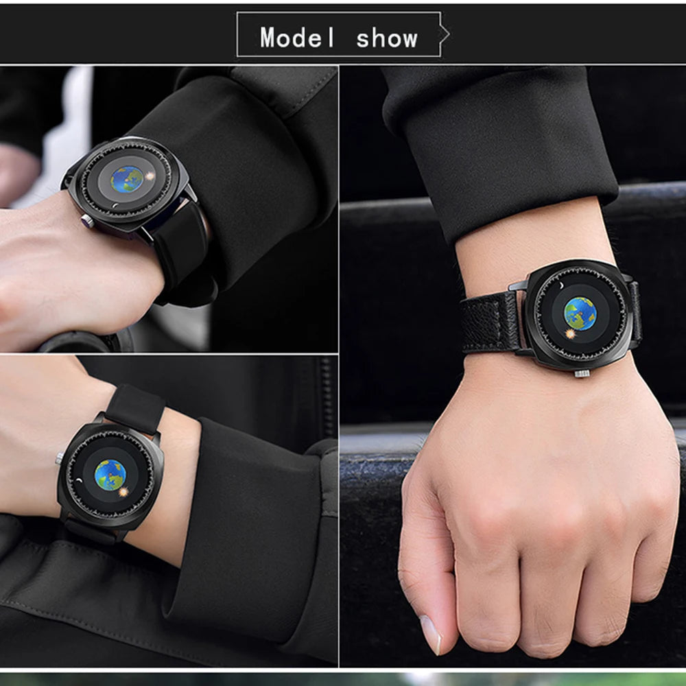 ADDIES Fashion Personality Creative Rotation Earth Watch Silicone Leather Quartz Sport Watches