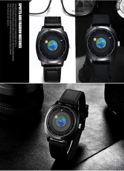 ADDIES Fashion Personality Creative Rotation Earth Watch Silicone Leather Quartz Sport Watches