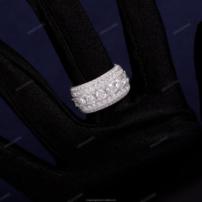 Ready to Ship S925 Sterling Silver Ring 18K Gold Plated Hip Hop Men VVS Moissanite Diamond Ring Factory Price