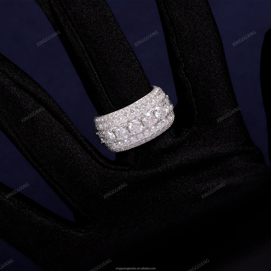 Ready to Ship S925 Sterling Silver Ring 18K Gold Plated Hip Hop Men VVS Moissanite Diamond Ring Factory Price