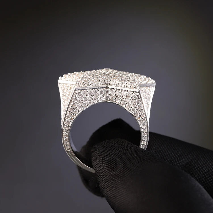 Hiphop Men Women Fine Jewelry 18k Gold Plated 925 Sterling Silver VVS Moissanite Diamond Cross Star Ring Pass Diamond Tester