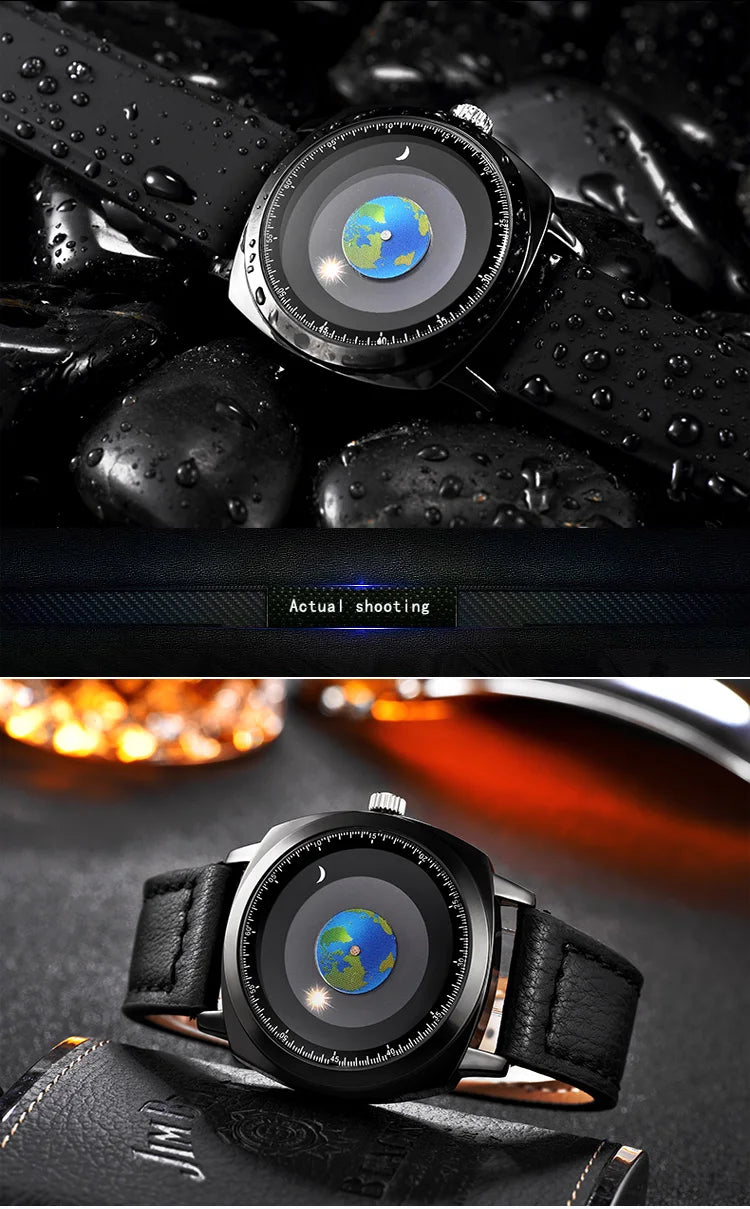 ADDIES Fashion Personality Creative Rotation Earth Watch Silicone Leather Quartz Sport Watches