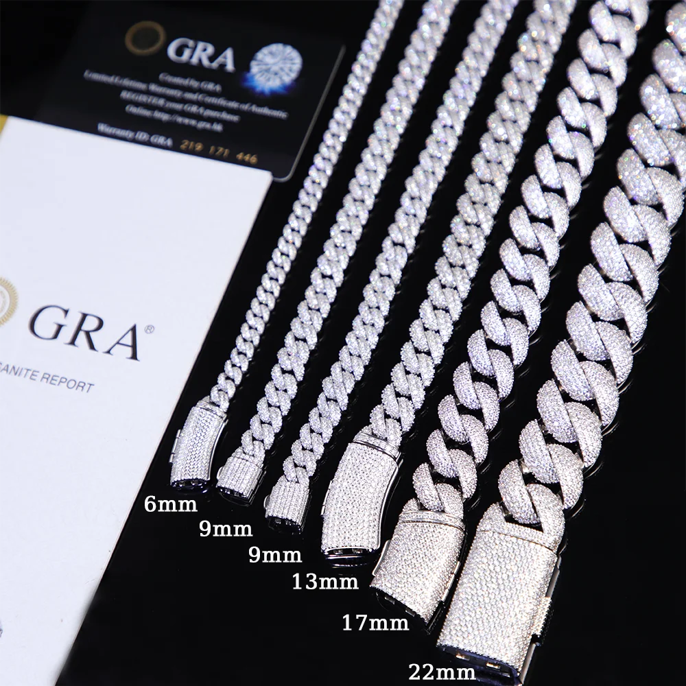 New Arrival Rapper's Hip Hop Jewelry 22mm 925 Sterling Silver 5 Rows VVS Moissanite Iced Out Thick Cuban Link Chain Necklace