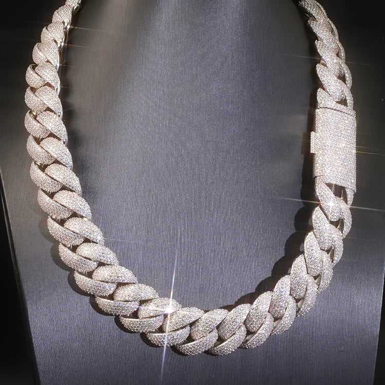 New Arrival Rapper's Hip Hop Jewelry 22mm 925 Sterling Silver 5 Rows VVS Moissanite Iced Out Thick Cuban Link Chain Necklace
