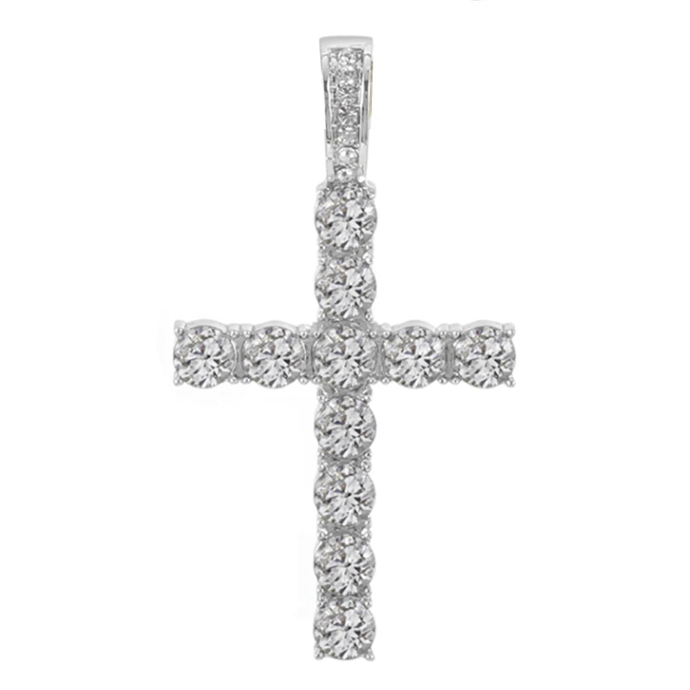 Men Women Hip Hop Cross Pendant Necklace With 4mm Zircon Tennis Chain Iced Out Exquisite Bling Jewelry Fashion Trendy Creative