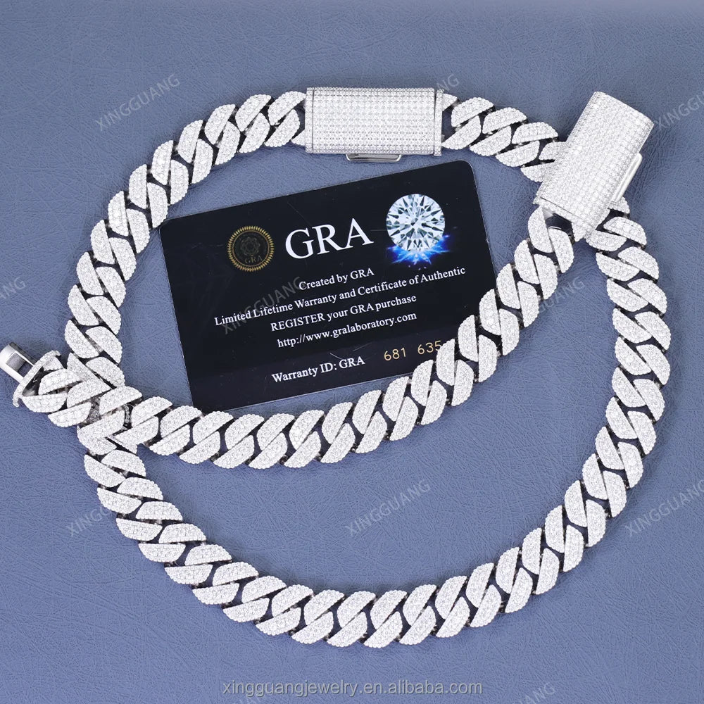 15-20mm Wide VVS Moissanite Diamond Necklace Bracelet 925 Solid Silver Gold Moissanite Cuban Link Chain with GRA Certificate