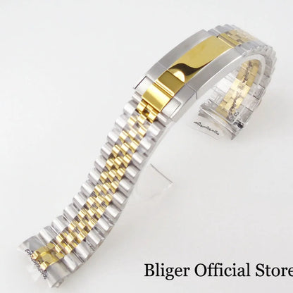 BLIGER Silver Black 20mm Width Stainless Steel Jubilee Watch Strap Bracelet Two Tone Gold/Rose Gold Glide Lock Clasp