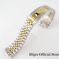 BLIGER Silver Black 20mm Width Stainless Steel Jubilee Watch Strap Bracelet Two Tone Gold/Rose Gold Glide Lock Clasp