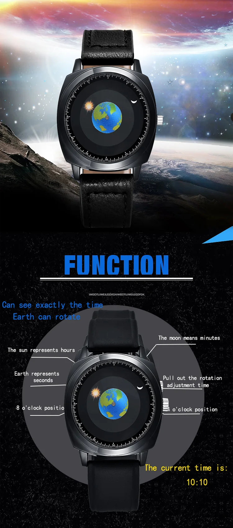 ADDIES Fashion Personality Creative Rotation Earth Watch Silicone Leather Quartz Sport Watches