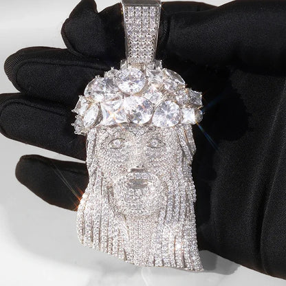 Hip Hop Big Size Moissanite Jesus Pendant Jewelry 925 Solid Silver Pendant Charms VVS Moissanite Jesus Pendant for Necklace
