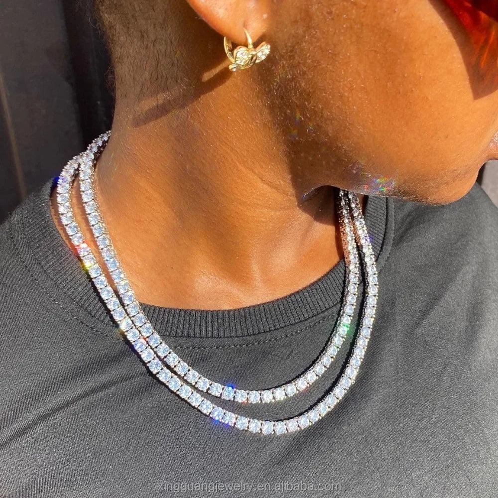 Fashion Hip Hop Jewelry 2MM 3MM 4MM 5MM Width Gold Plated Bling VVS Round Moissanite Tennis Chain