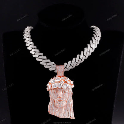 Hip Hop Big Size Moissanite Jesus Pendant Jewelry 925 Solid Silver Pendant Charms VVS Moissanite Jesus Pendant for Necklace