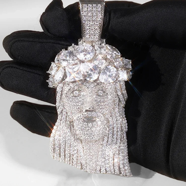 Hip Hop Big Size Moissanite Jesus Pendant Jewelry 925 Solid Silver Pendant Charms VVS Moissanite Jesus Pendant for Necklace