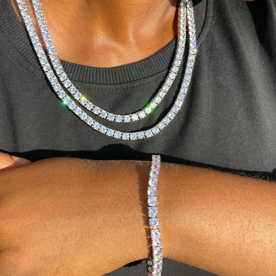 Hot-sale 6.5/5 mm Tennis Diamond Chain Necklace Bracelet S925 Silver VVS Moissanite Tennis Link Fine Jewelry for Men Women